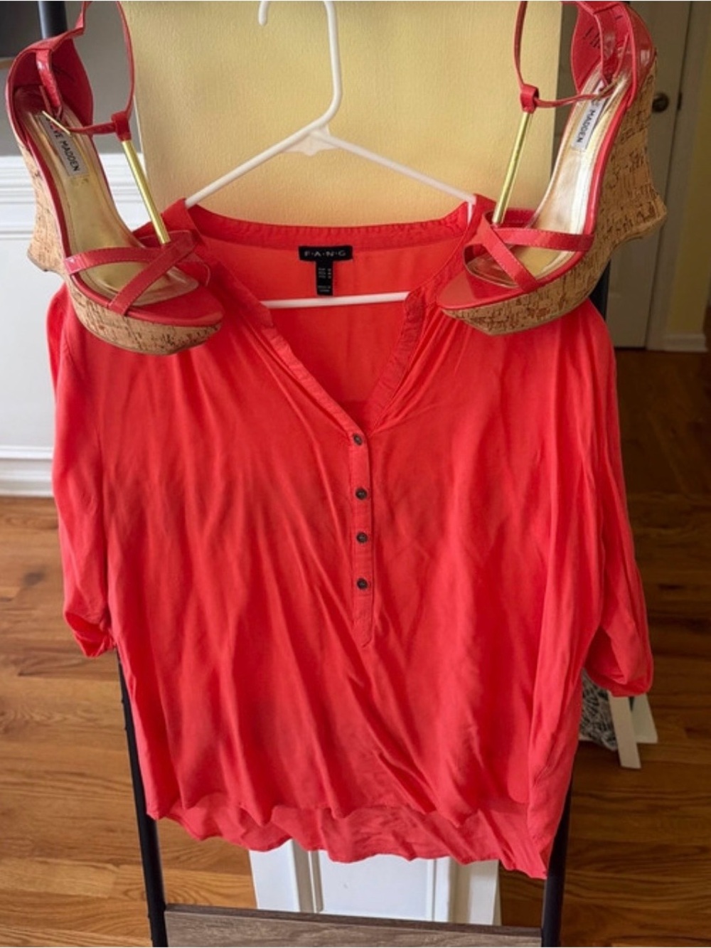 FANG Coral Button-Front Long Sleeve Henley size M and shoes size 7